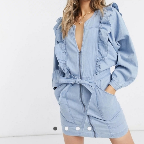 Free People Imogene Frilll Chambray denim mini dress - Picture 2 of 16